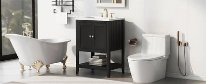 24" Black Modern Sleek Bathroom Vanity Elegant Ceramic Sink with Solid Wood Frame Open Style Shelf by eprolo