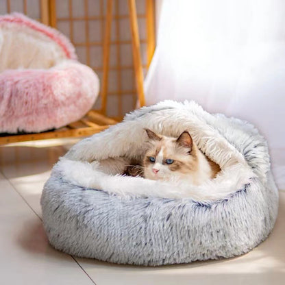 Lit pour chat semi-fermé, universel quatre saisons, avec couvercle en coquille, nid pour petit chien, fournitures pour animaux de compagnie d'hiver