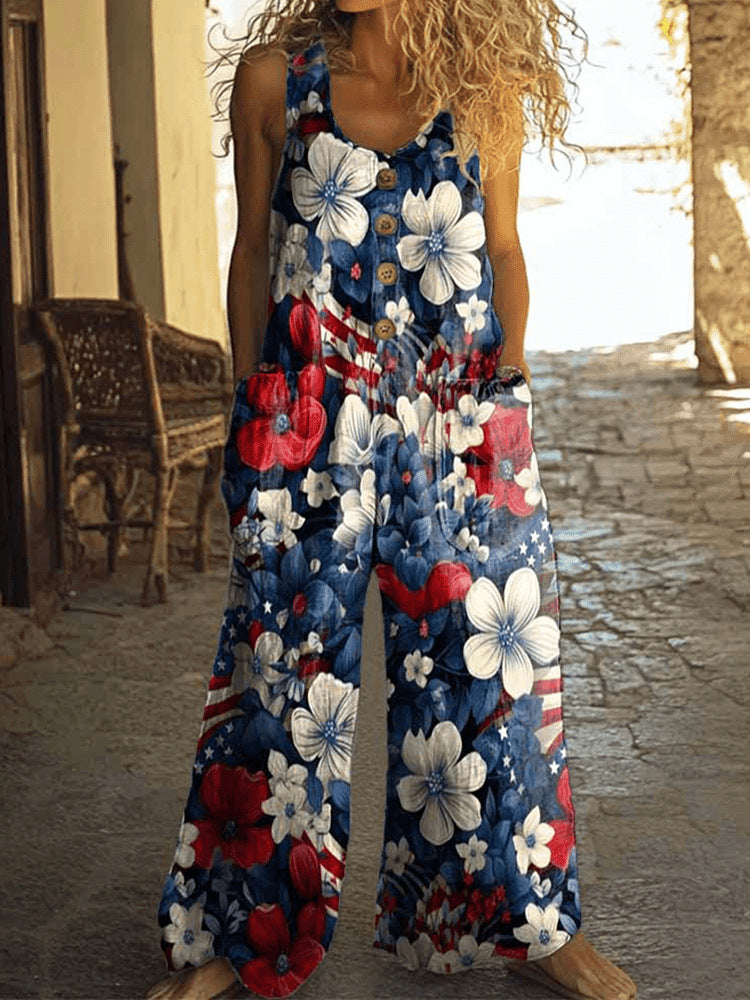 Mono de Moda Floral para Mujer con Bolsillos y Chaleco