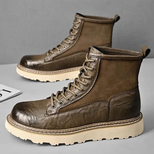 Trend British Style Premium Leather Heritage Work Boots by AdTec, brown leather boots with beige sole