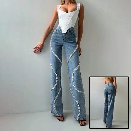 Loose Straight Leg Jeans And Fashionable Casual Pants With A Rhine by JeansDenim.Store