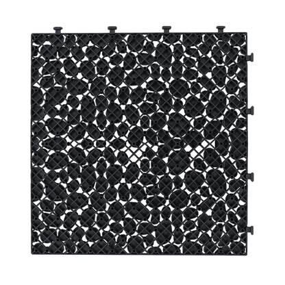 12 x 12 inch black interlocking deck tiles, plastic waterproofing, pebble pattern, pack of 12 by eprolo