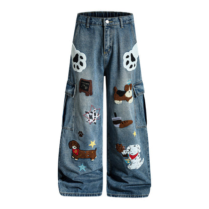 Embroidered denim workwear pants