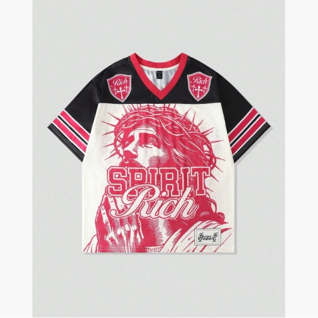 Retro Letter T-shirt Polyester Mesh American Retro