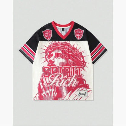 Retro Letter T-shirt Polyester Mesh American Retro