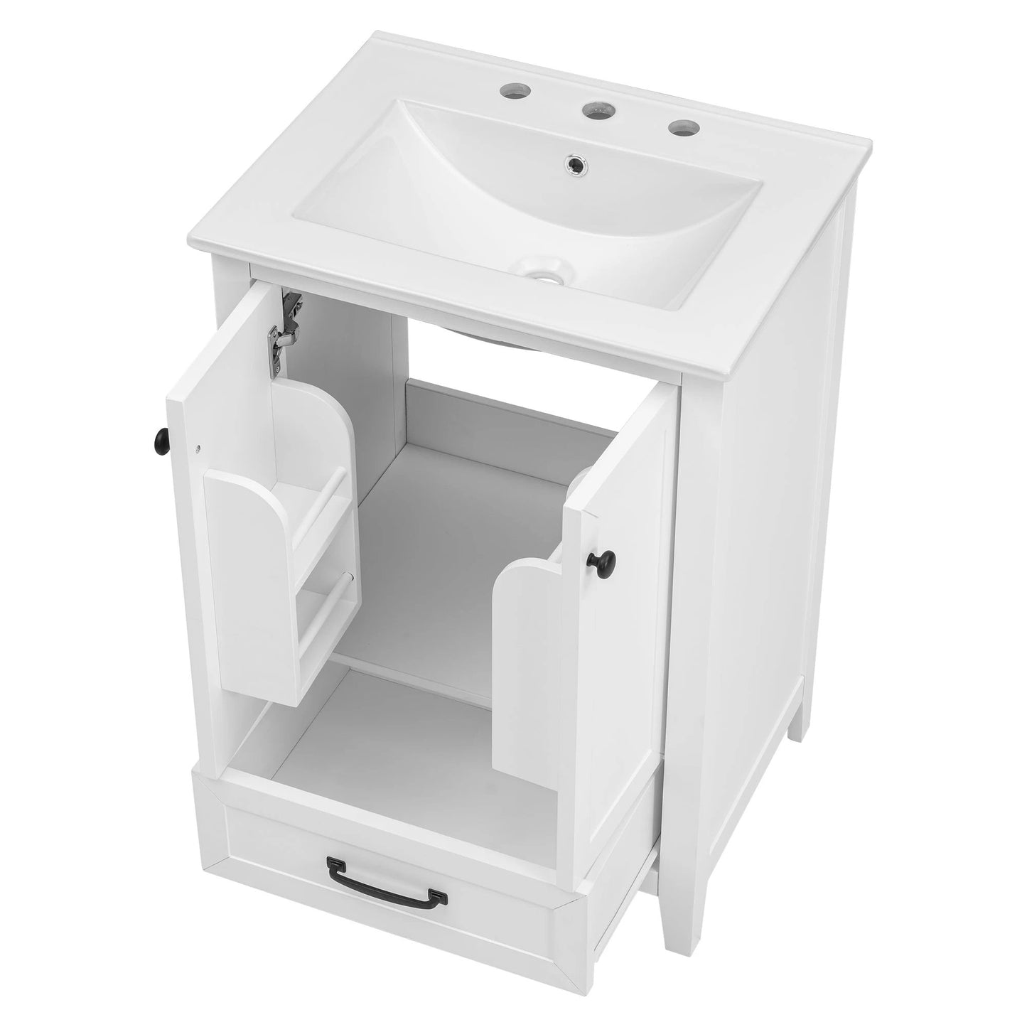 24" Bathroom Vanity with Sink, Bathroom Vanity Cabinet with One Drawer and Doors, Solid Wood and MDF, White by eprolo