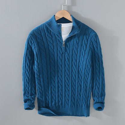 Men's Thickened Coarse Knit Mock Neck Zipper Loose Pullover Sweater