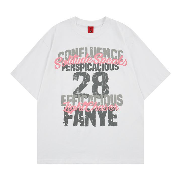 Washed gradient letter graffiti printed short sleeved shirt