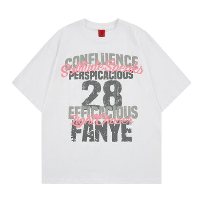 Washed gradient letter graffiti printed short sleeved shirt