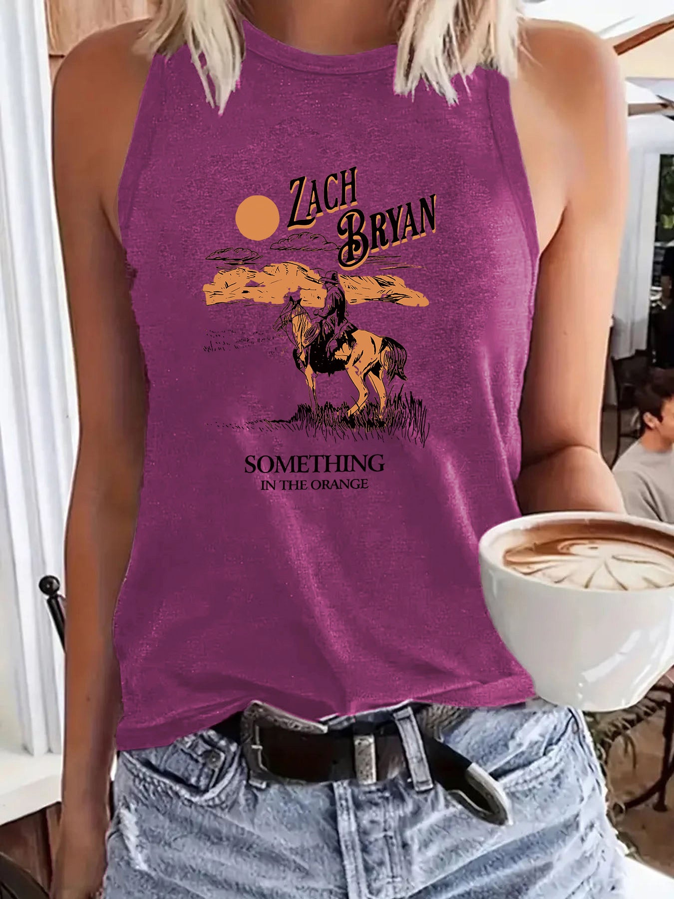 Western denim printed vest