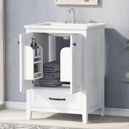 24" Bathroom Vanity with Sink, Bathroom Vanity Cabinet with One Drawer and Doors, Solid Wood and MDF, White by eprolo