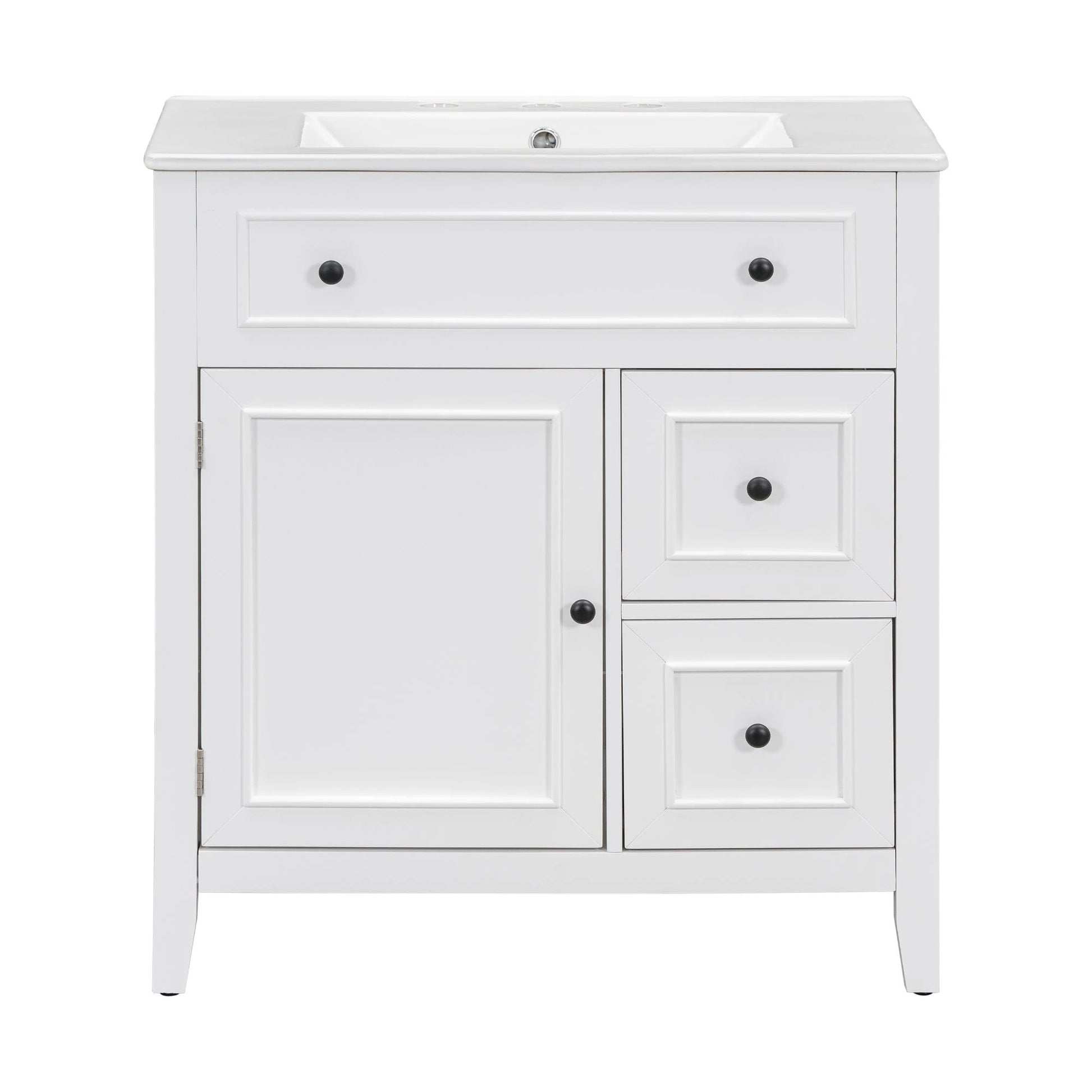 30" Bathroom Vanity with Sink Top, Bathroom Vanity Cabinet with Door and Two Drawers, Solid Wood Frame, One Package, White by eprolo