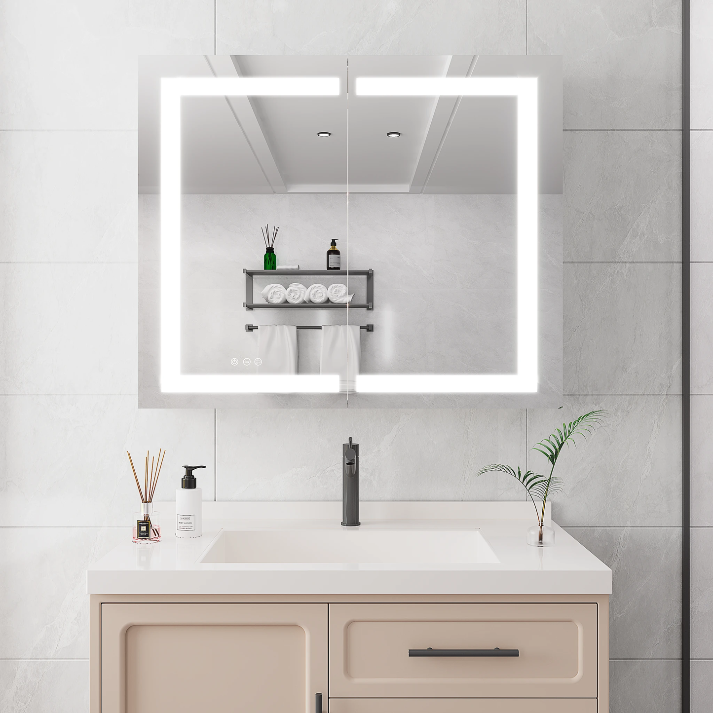 36 x 30 inch Medicine Cabinet with LED Vanity Mirror Anti-Fog Recessed or Surface Mount Waterproof DimmableAluminum 3000K~6000K Lighted Double Door Bathroom Cabinet with Touch Switch by eprolo