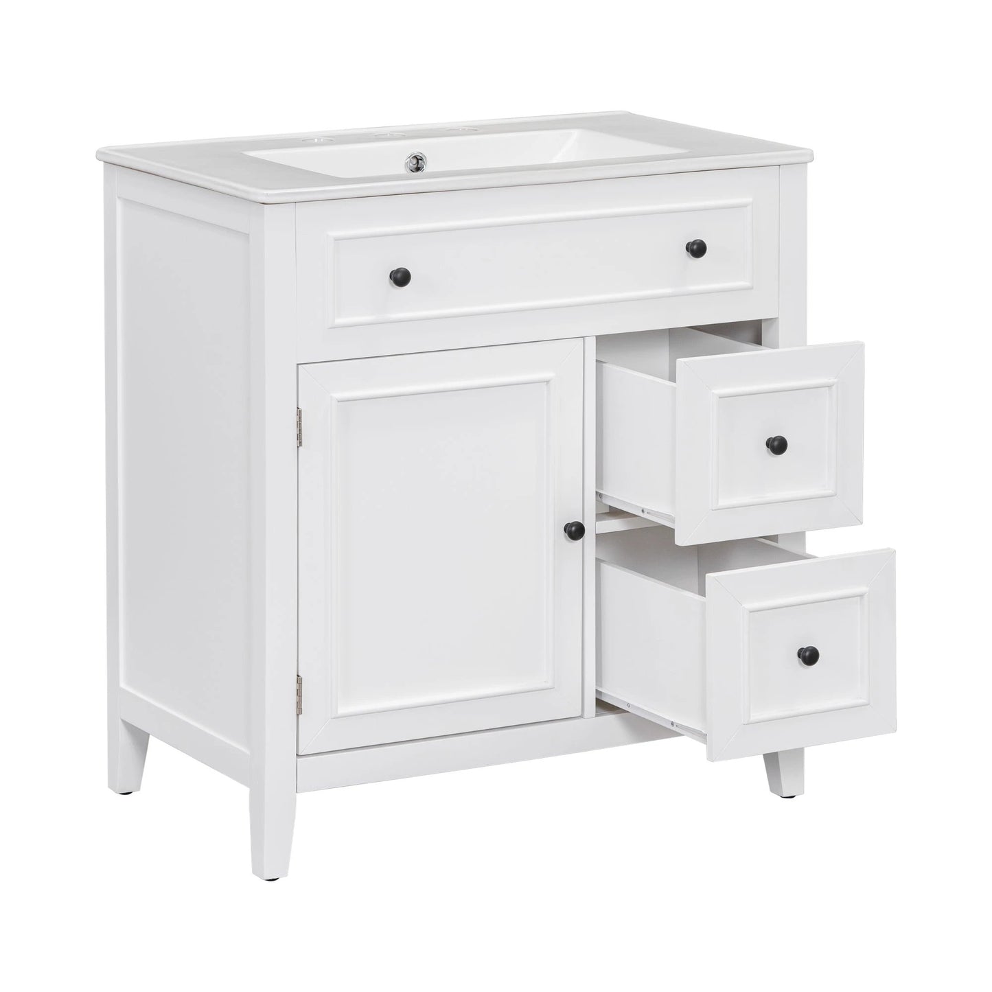 30" Bathroom Vanity with Sink Top, Bathroom Vanity Cabinet with Door and Two Drawers, Solid Wood Frame, One Package, White by eprolo