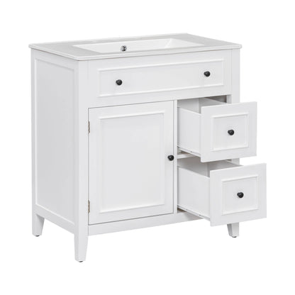 30" Bathroom Vanity with Sink Top, Bathroom Vanity Cabinet with Door and Two Drawers, Solid Wood Frame, One Package, White by eprolo