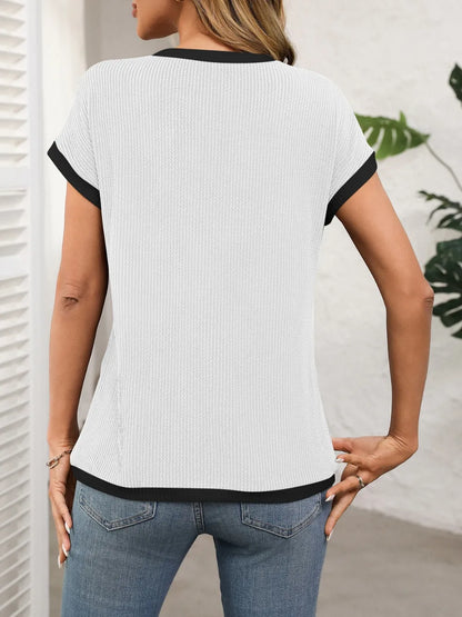 Women's short sleeved T-shirt basic ribbed knit T-shirt
