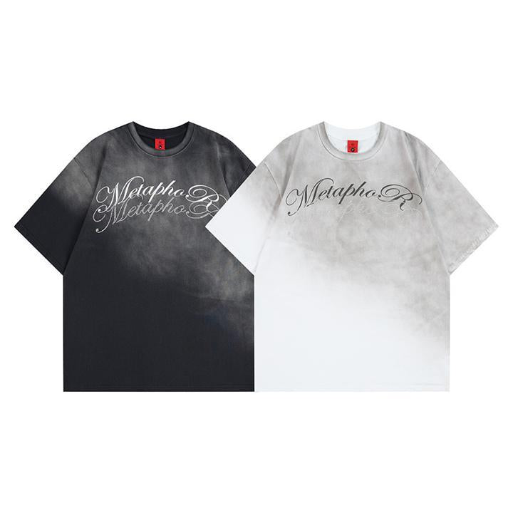 Letter hot stamping and spray dyeing short sleeved T-shirt