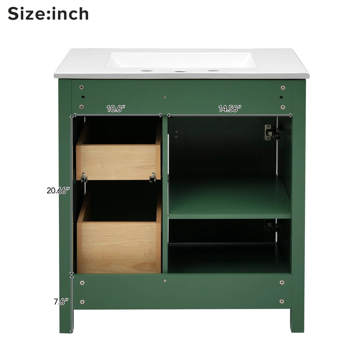 30-Inch Green Bathroom Vanity with Ceramic Sink and Ample Storage - Ideal Choice for Small Bathrooms by eprolo