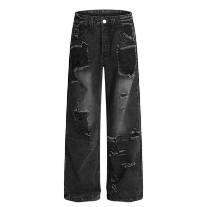 Jean unisexe taille haute, coupe oversize, longueur au sol, jambe large
