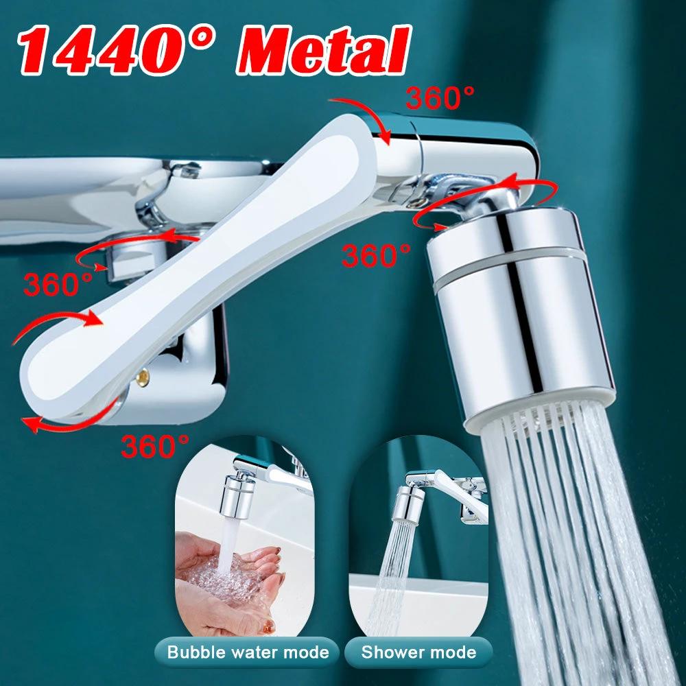 1080 °/1440 ° New Mechanical Arm Double Outlet Bubbler Universal Extension Faucet Splash Proof Washing Faucet Extender by eprolo