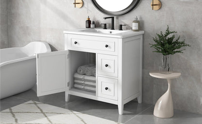 30" Bathroom Vanity with Sink Top, Bathroom Vanity Cabinet with Door and Two Drawers, Solid Wood Frame, One Package, White by eprolo