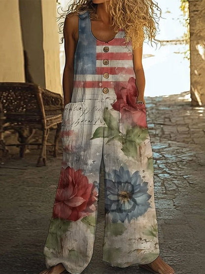 Mono de Moda Floral para Mujer con Bolsillos y Chaleco