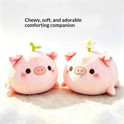 Cute Piggy Plush Hug Pillows by AdTec, two pink piggy dolls for children with a flower accessory