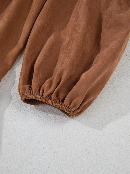 Floral Lace Crochet Tiered Ruffled Mini Dress in tan brown; long sleeve with elastic cuff
