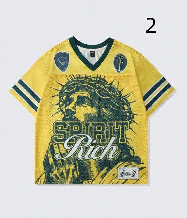 Retro Letter T-shirt Polyester Mesh American Retro