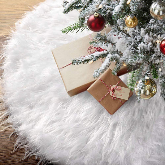 Jupe de sapin de Noël blanche en fausse fourrure pelucheuse Tapis de sapin de Noël Joyeux Noël Décorations de sapin Ornement Nouvel An Noël Décoration de la maison