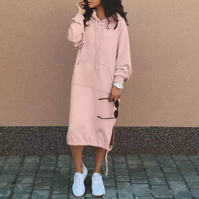 Sudadera larga casual con capucha, manga larga, bolsillo, cordón de ajuste, ropa de mujer