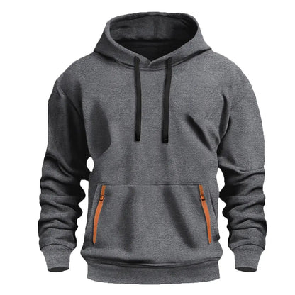 New Fallwinter Mens Fleece-lined Hoodie by AdTec, gray fleece with black drawstrings.