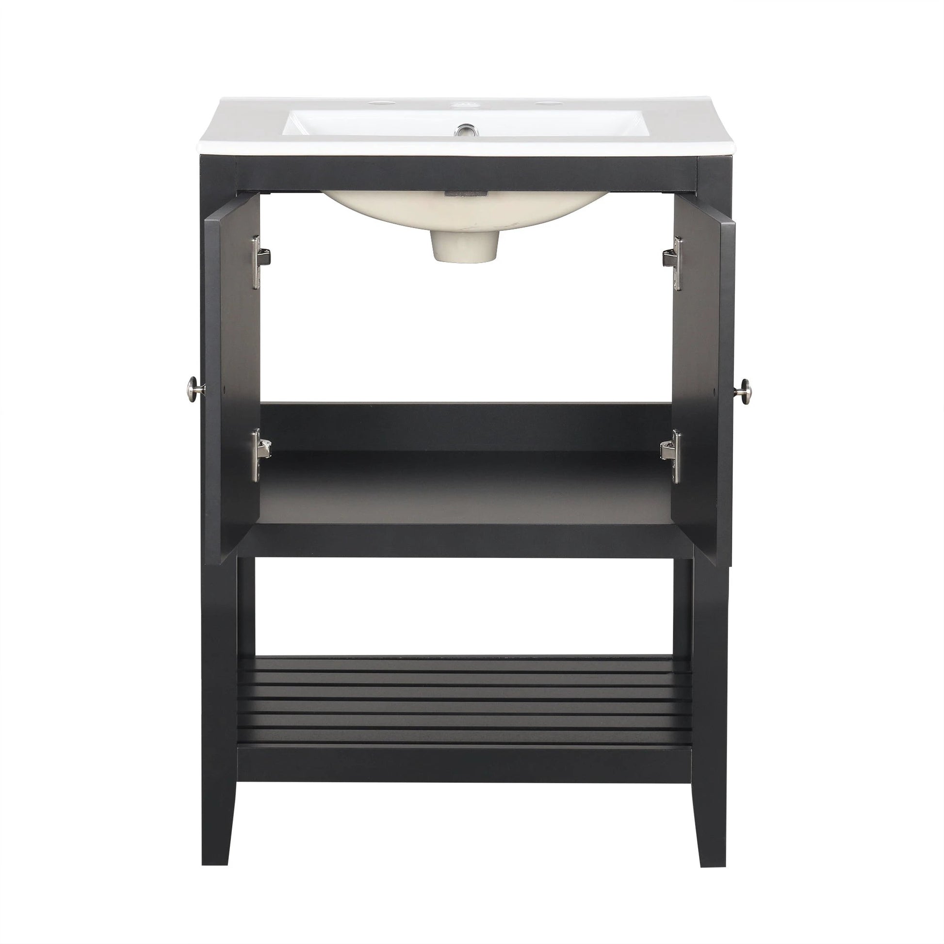 24" Black Modern Sleek Bathroom Vanity Elegant Ceramic Sink with Solid Wood Frame Open Style Shelf by eprolo