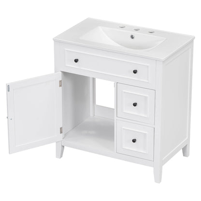 30" Bathroom Vanity with Sink Top, Bathroom Vanity Cabinet with Door and Two Drawers, Solid Wood Frame, One Package, White by eprolo