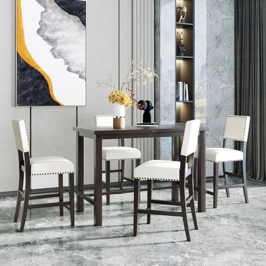 TREXM 5-Piece Counter Height Dining Set, Classic Elegant Table and 4 Chairs in Espresso and Beige by eprolo