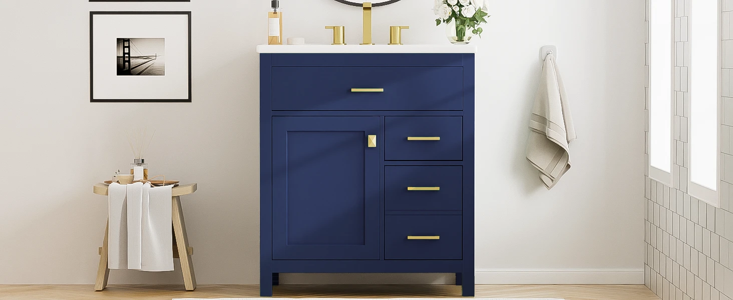 30-Inch Blue Bathroom Vanity with Ceramic Sink and Ample Storage - Ideal Choice for Small Bathrooms by eprolo
