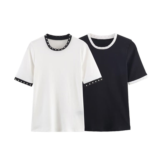 Versatile artificial pearl T-shirt for women