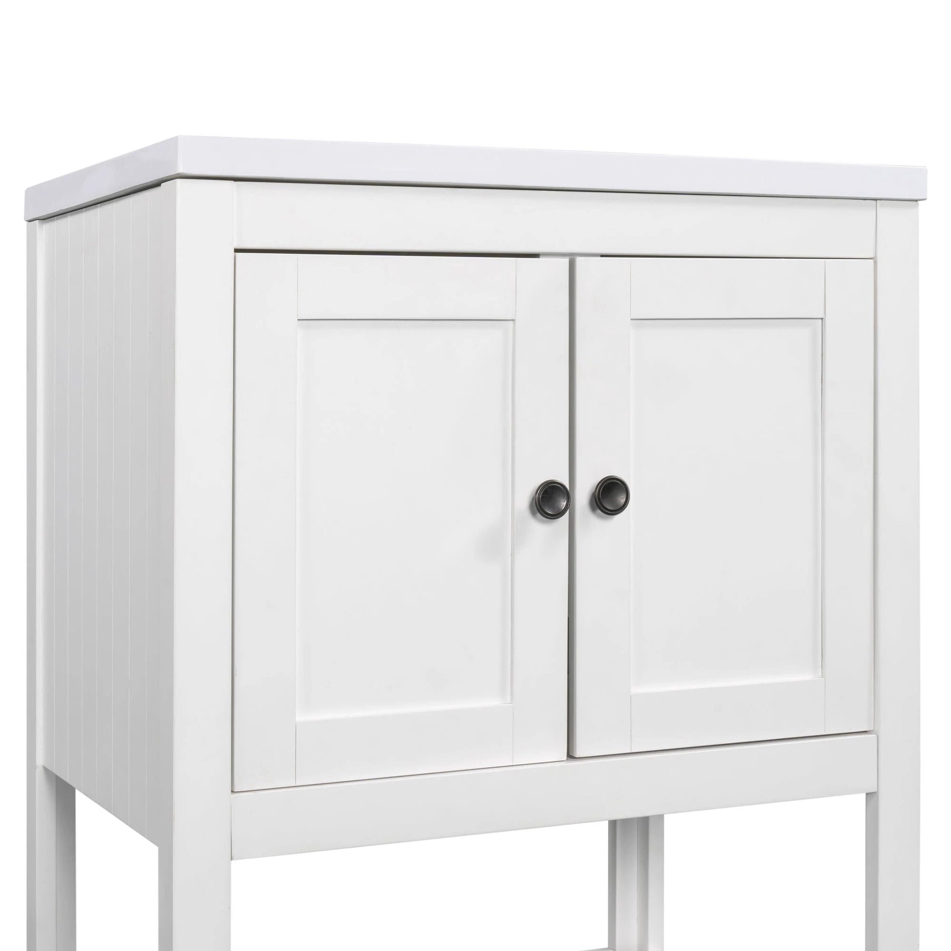 24" White Modern Sleek Bathroom Vanity Elegant Ceramic Sink with Solid Wood Frame Open Style Shelf by eprolo