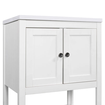 24" White Modern Sleek Bathroom Vanity Elegant Ceramic Sink with Solid Wood Frame Open Style Shelf by eprolo