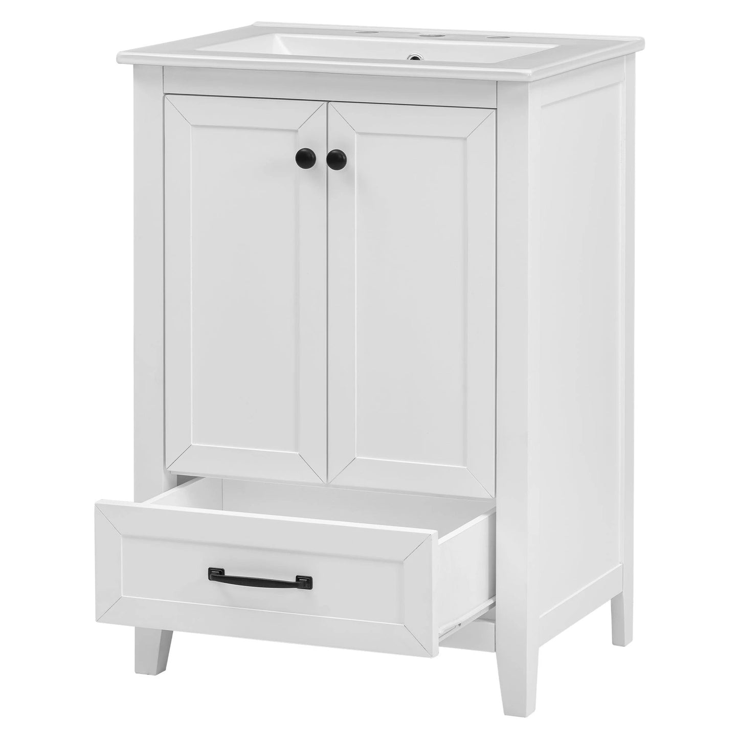 24" Bathroom Vanity with Sink, Bathroom Vanity Cabinet with One Drawer and Doors, Solid Wood and MDF, White by eprolo