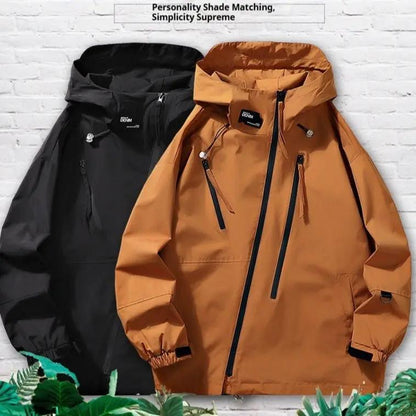 AdTec men's workwear jackets, black and tan hooded coats with front zippers and zip pockets, 2 jackets