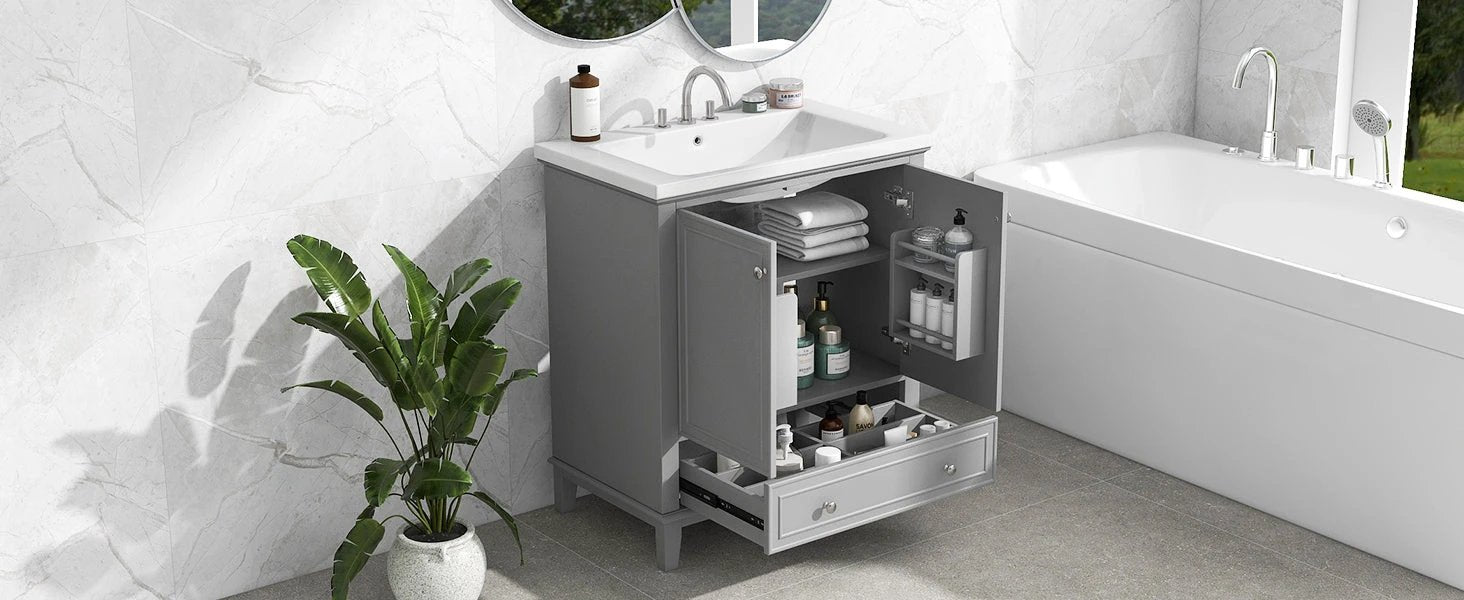 30inchgrey Bathroom Vanity with Sink ComboMulti-functional Bathroom Cabinet with Doors and Drawer Solid Frame and MDF Board by eprolo