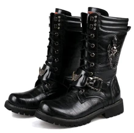 Pair of men's Martin boots by AdTec with black PU upper and rugged rubber lug soles