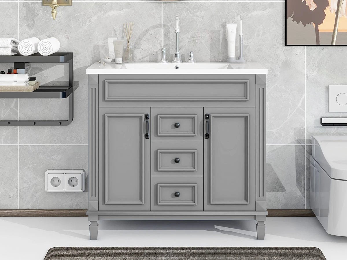 36'' Bathroom Vanity with Top Sink, Modern Bathroom Storage Cabinet with 2 Soft Closing Doors and 2 Drawers, Single Sink Bathroo by eprolo