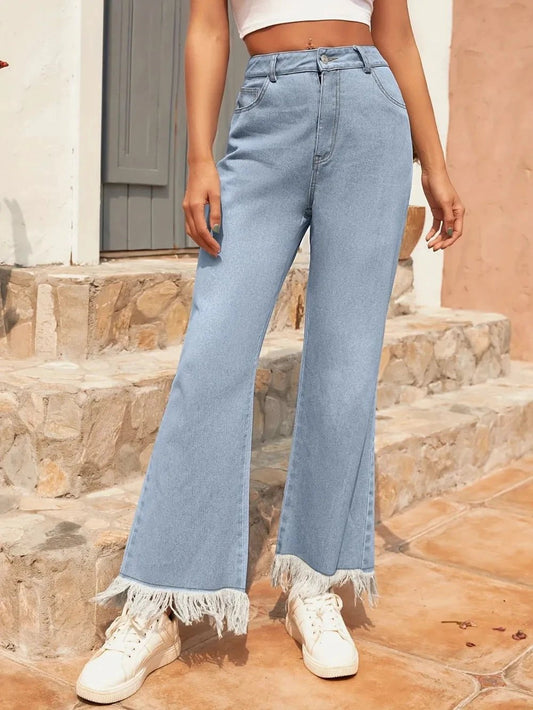Versatile straight leg casual slightly flared denim pants long pants by eprolo