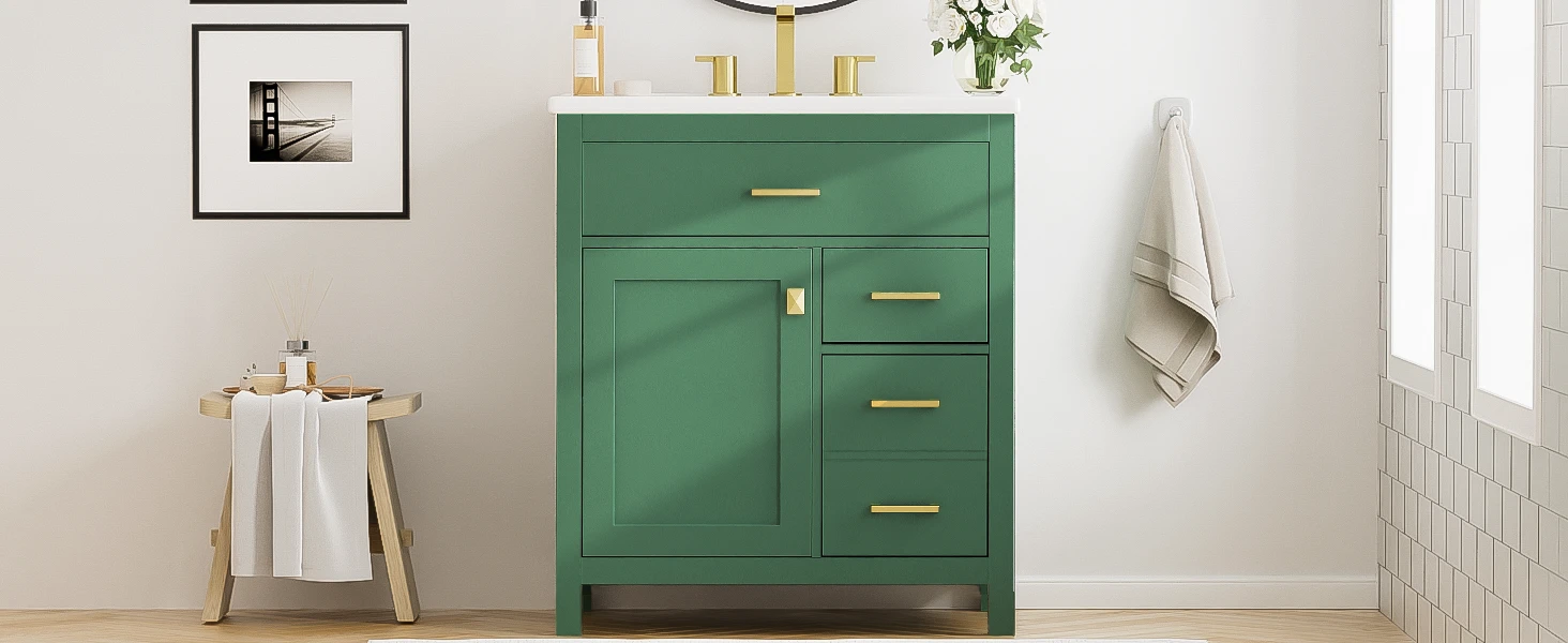 30-Inch Green Bathroom Vanity with Ceramic Sink and Ample Storage - Ideal Choice for Small Bathrooms by eprolo