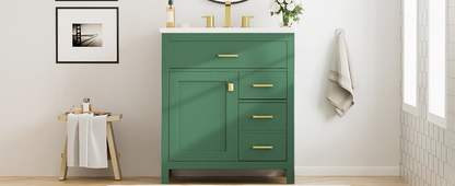 30-Inch Green Bathroom Vanity with Ceramic Sink and Ample Storage - Ideal Choice for Small Bathrooms by eprolo