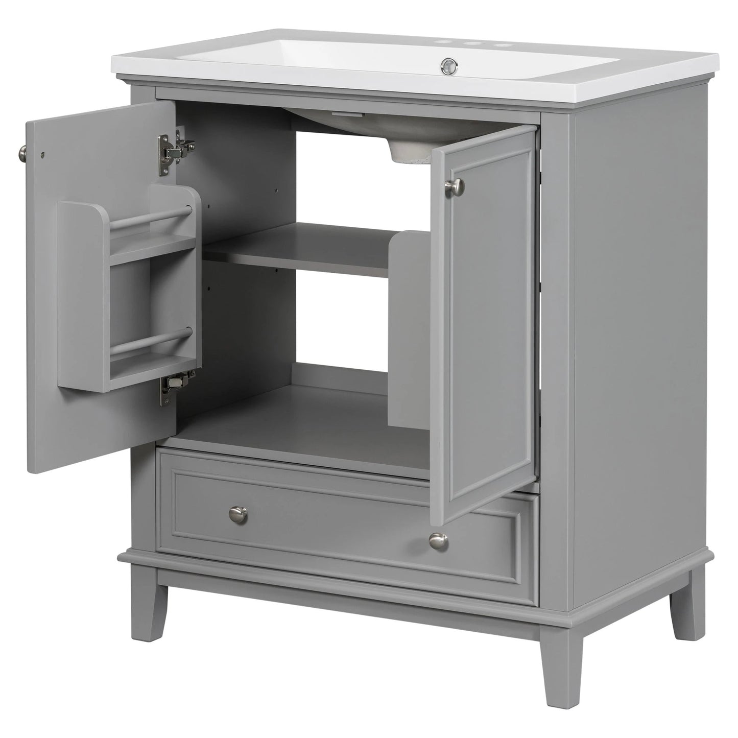 30inchgrey Bathroom Vanity with Sink ComboMulti-functional Bathroom Cabinet with Doors and Drawer Solid Frame and MDF Board by eprolo
