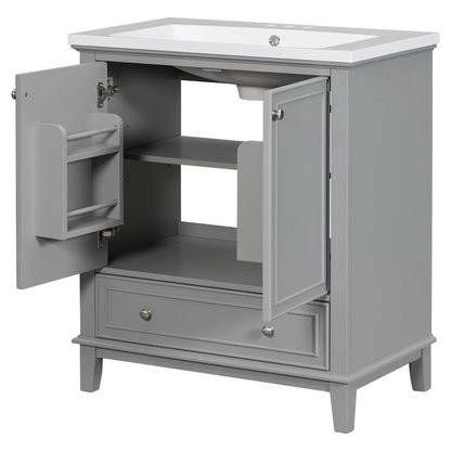 30inchgrey Bathroom Vanity with Sink ComboMulti-functional Bathroom Cabinet with Doors and Drawer Solid Frame and MDF Board by eprolo