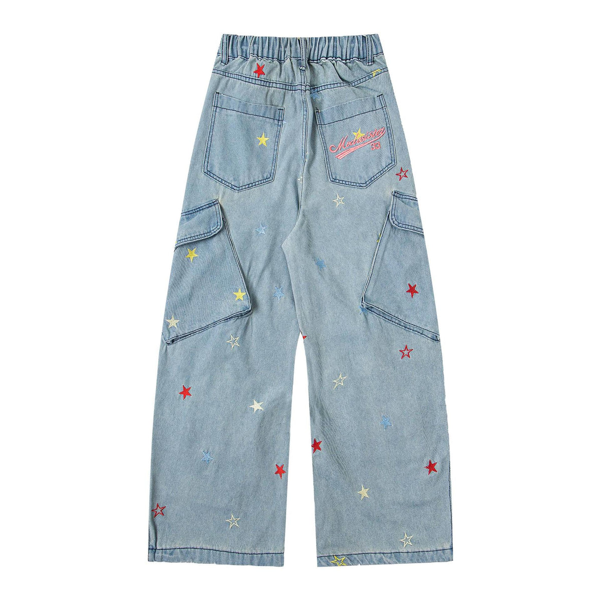 Embroidered curved knife jeans